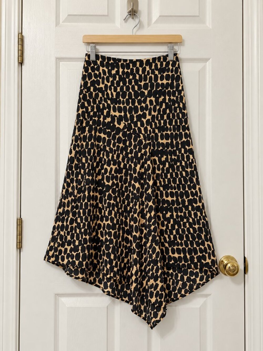 Who What Wear Black Tan Spot Asymmetric Midi Skirt 4